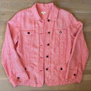 J. Jill 100% Linen Jacket Button Down Pink Women’s Size Large Tall